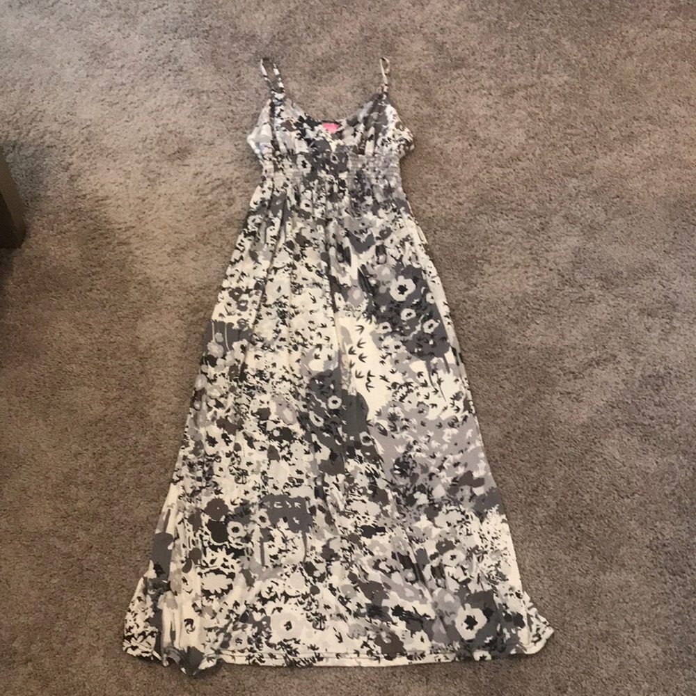 Grey and white spaghetti strap long dress